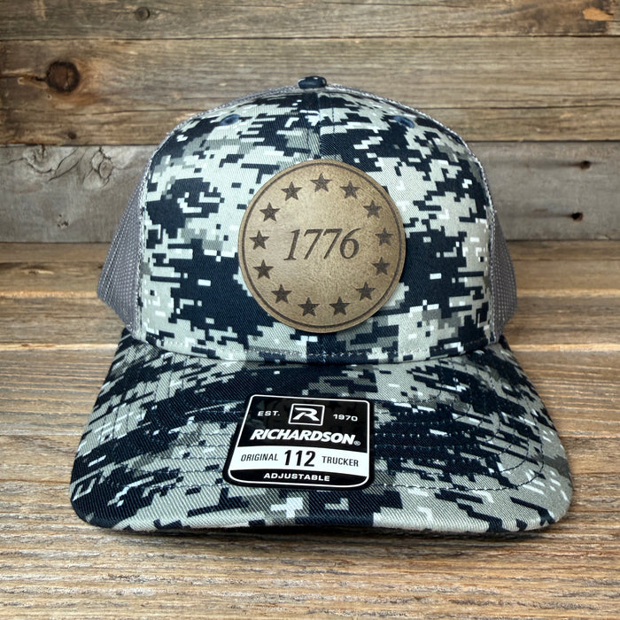 1776 Navy Digi Camo Leather Patch Hat