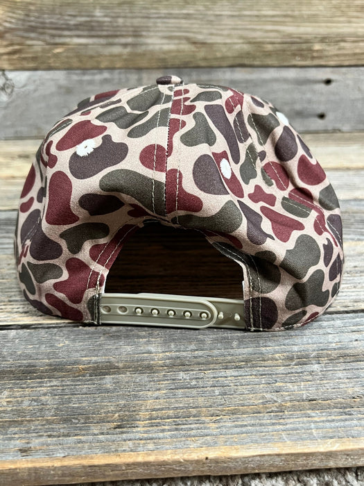 Custom Retro Duck Camo/Cream panel leather patch Snapback Hat