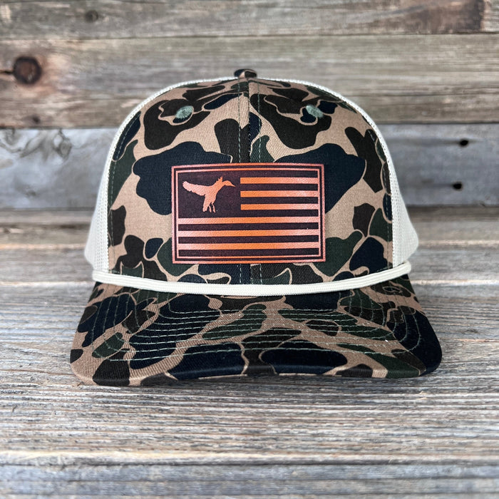 Duck Flag Leather Patch Trucker Hat - Savannah Moss Co.