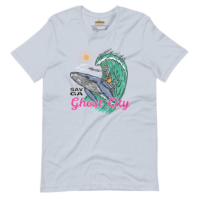 Ghost City Skeleton Riding a Whale Short Sleeve t-shirt - Savannah Moss Co.