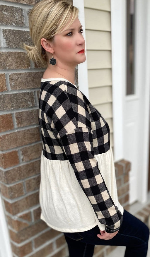 Ladies' Buffalo Plaid Contrast Long Sleeve - Savannah Moss Company