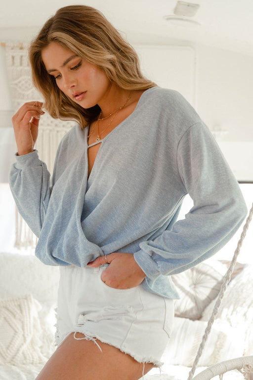Ladies' Denim Wrap Knit Top - Savannah Moss Co. Clothing & Goods Boutique