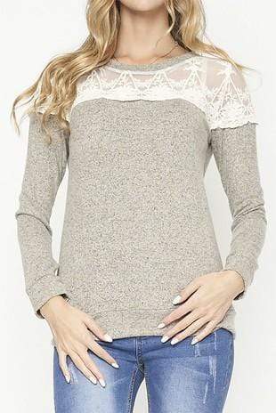Ladies' Lace Trim Round Neck Sweater Top - Savannah Moss Co. Clothing & Goods Boutique
