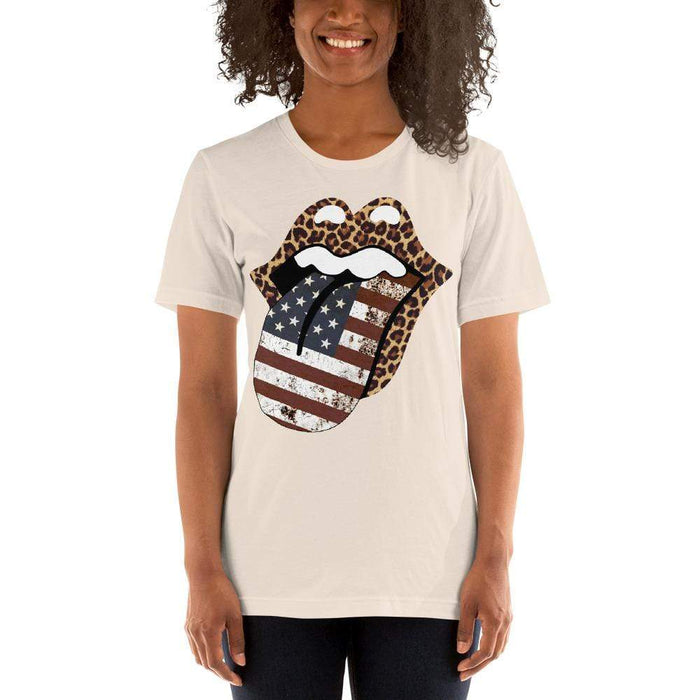 Ladies' Leopard Lips USA Tongue Short Sleeve Unisex T-Shirt - Savannah Moss Co. Clothing & Goods Boutique