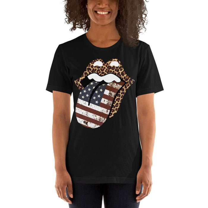 Ladies' Leopard Lips USA Tongue Short Sleeve Unisex T-Shirt - Savannah Moss Co. Clothing & Goods Boutique