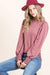 LADIES' MAUVE RIB ROUND NECK BALLOON LONG SLEEVE SMOCKING DETAILED TOP - Savannah Moss Co. Clothing & Goods Boutique
