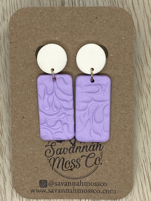 Lavender Rectangle Textured Clay Earrings - Savannah Moss Co. Boutique