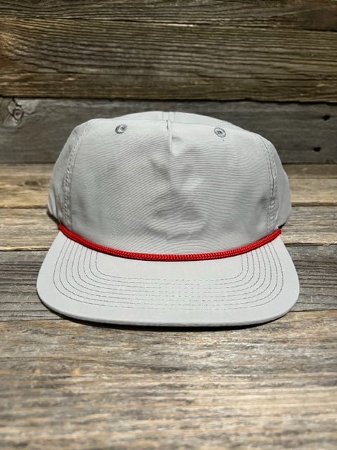 Light Grey/Red Rope Leather Patch Snapback Hat - Savannah Moss Co.