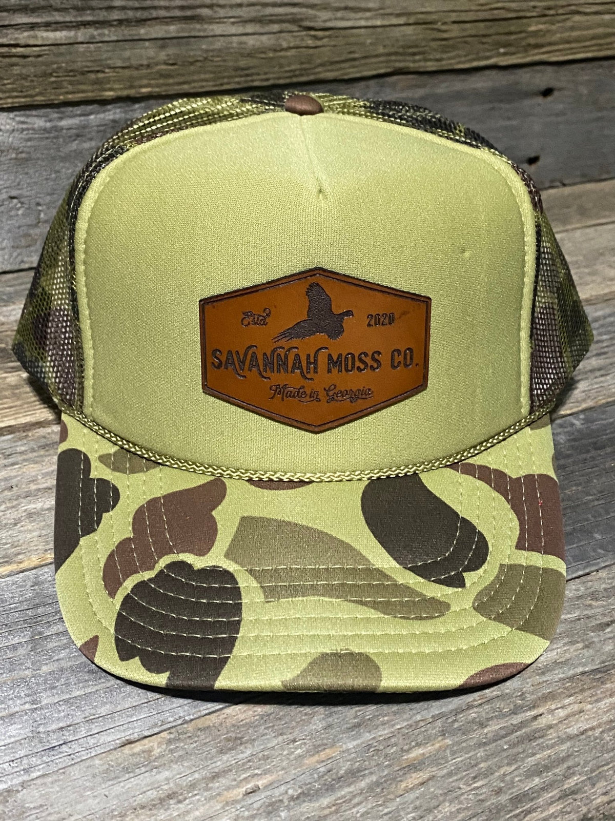 Made in Pheasant Leather Patch Trucker Hat — Savannah Moss Co.
