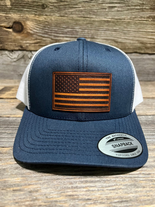 Old Glory 🇺🇸 USA Flag Leather Patch Trucker Hat - Savannah Moss Co.