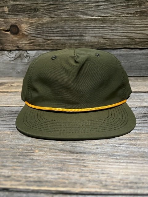 Olive/Gold Rope Snapabck Leather Patch Snapback Hat - Savannah Moss Co.