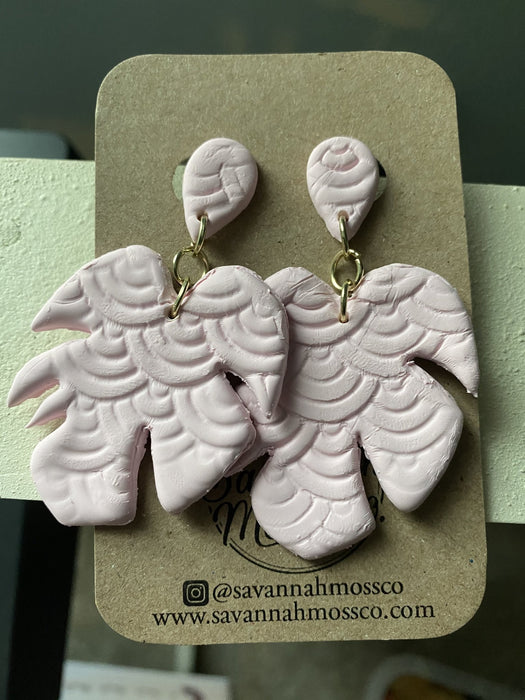 Pink Leaf Clay Earrings - Savannah Moss Co. Boutique