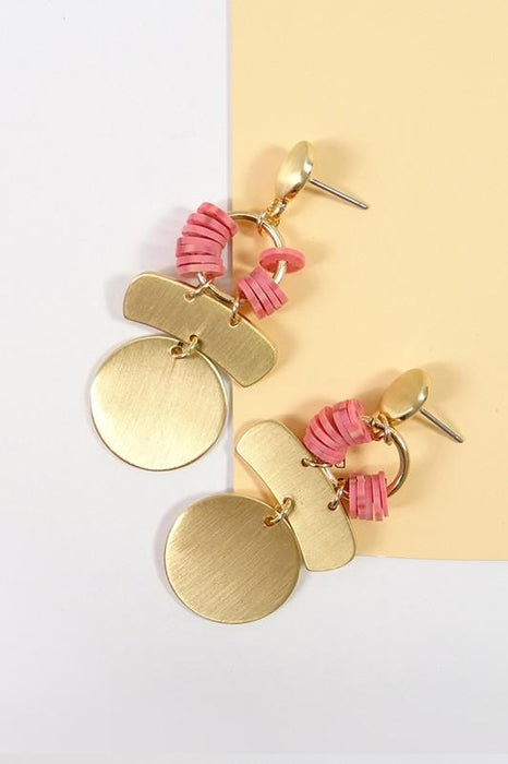 Pink Matte Gold Earrings with Marble Disc Accents - Savannah Moss Co. Boutique