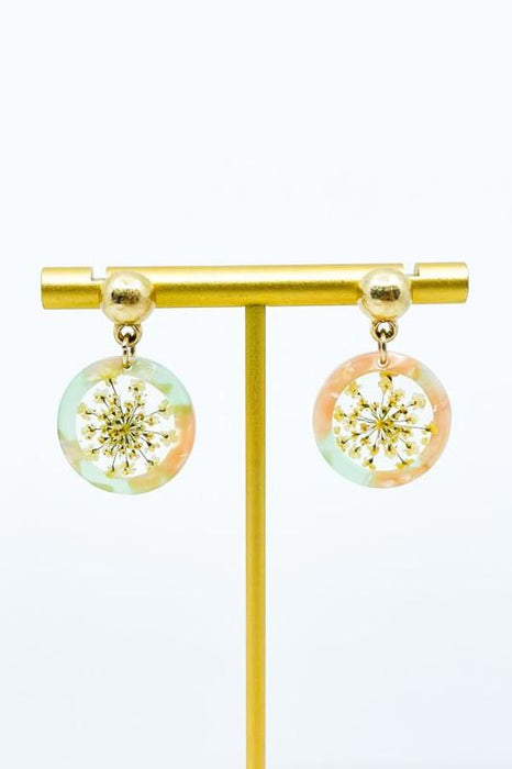 Pink/Mint Resin Pressed Flower Earrings - Savannah Moss Co. Clothing & Goods Boutique