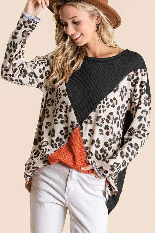 Popcorn Waffle Color Block Top with Leopard - Savannah Moss Co. Clothing & Goods Boutique
