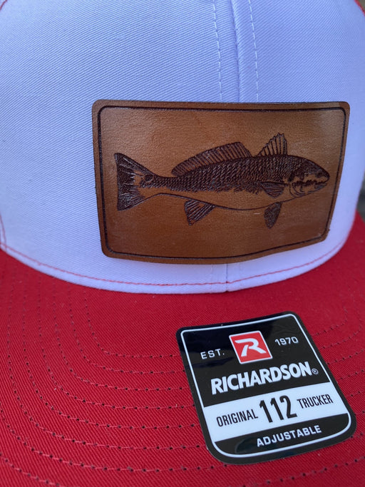 Redfish White/Red Leather Patch Hat - Savannah Moss Co.