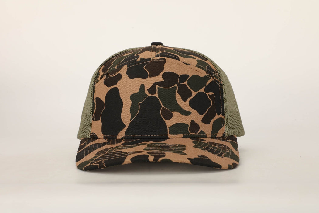Retro Duck Camo Panel Custom Leather Patch Trucker Hat