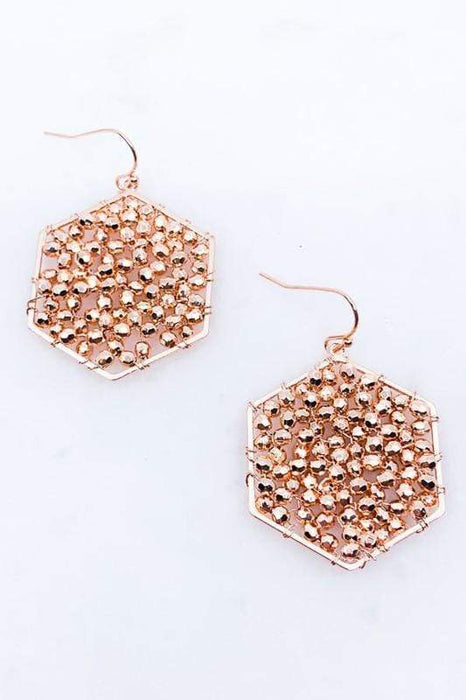 Rose Gold Metal Woven Hexagon Earrings - Savannah Moss Co. Clothing & Goods Boutique