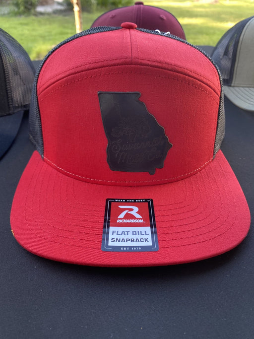 Savannah Moss Co. 7 panel Black Leather Patch Hat - Savannah Moss Co.