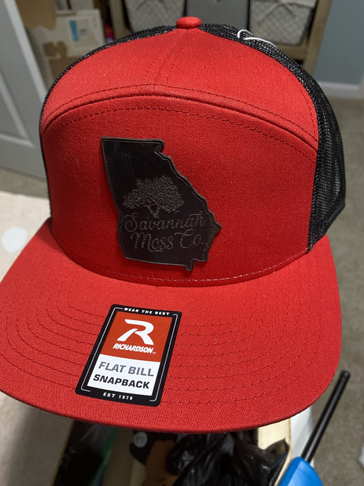 Savannah Moss Co. 7 panel Black Leather Patch Hat - Savannah Moss Co.