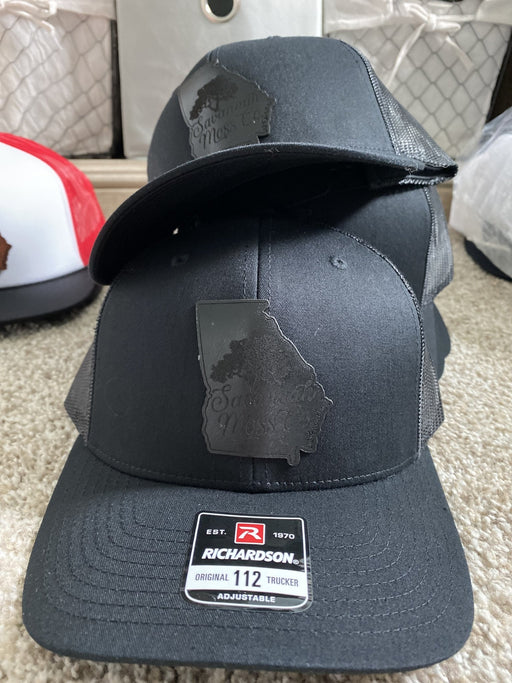 Savannah Moss Co. Black/Black Leather Patch Hat - Savannah Moss Co.