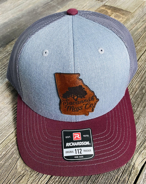 Savannah Moss Co. Leather Patch Maroon/Grey Hat - Savannah Moss Co. Boutique