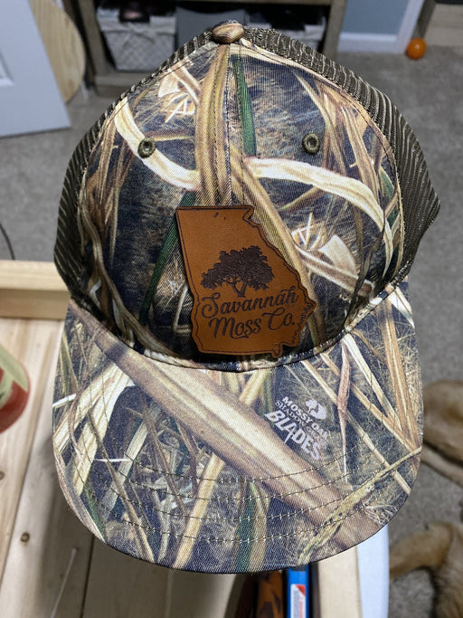 Savannah Moss Co. Mossy Oak Blades Leather Patch Hat - Savannah Moss Co.