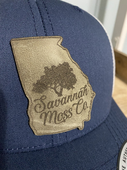Savannah Moss Co. Navy/White Grey Leather Patch Hat - Savannah Moss Co.