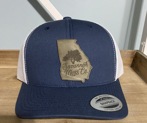 Savannah Moss Co. Navy/White Grey Leather Patch Hat - Savannah Moss Co.