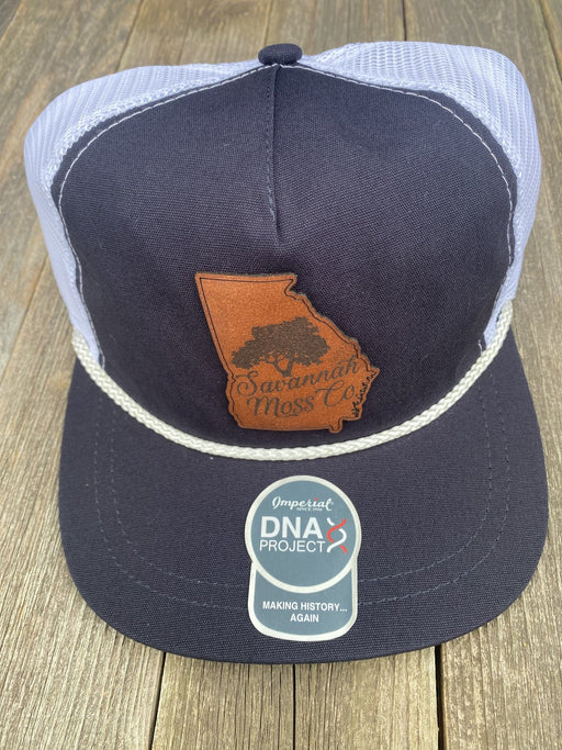 Savannah Moss Co. Navy/White Leather Patch Hat - Savannah Moss Co.