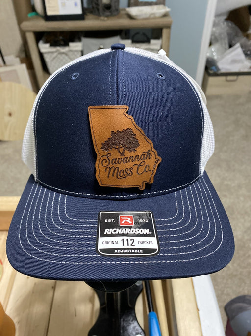 Savannah Moss Co. Navy/White Leather Patch Hat - Savannah Moss Co.