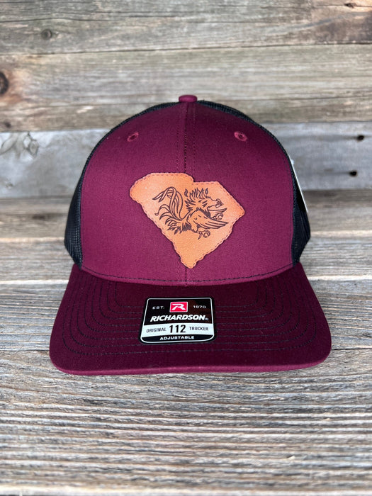 South Carolina Gamecocks State Leather Patch Trucker Hat - Savannah Moss Co.