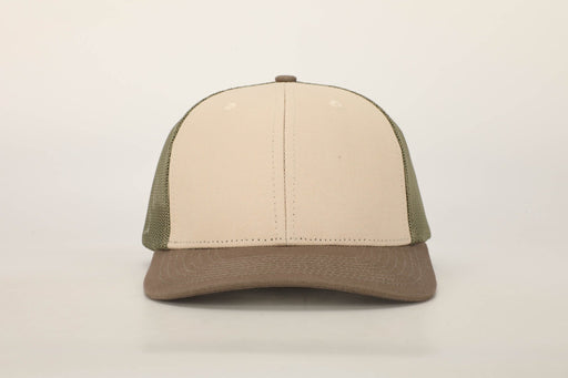 Tobacco/Cream/Light Green Custom Leather Patch Trucker Hat - Savannah Moss Co.