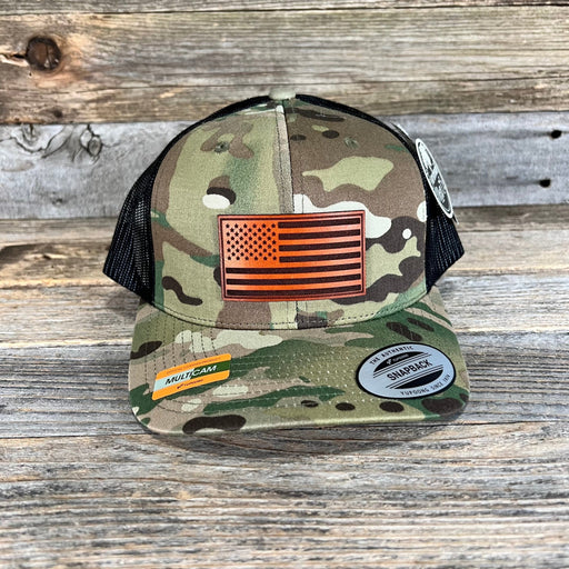 US Flag Multicam Green/Black Leather Patch Hat - Savannah Moss Co.