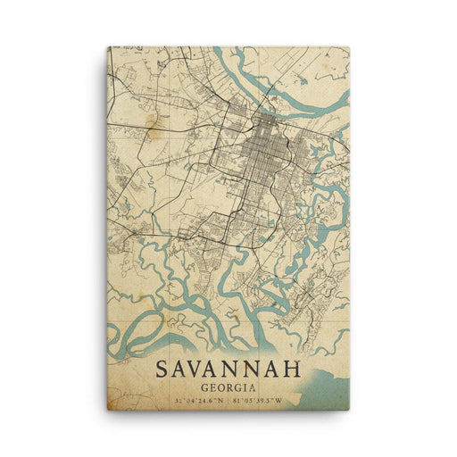 Vintage Savannah Map 24"x36" Canvas - Savannah Moss Co. Boutique