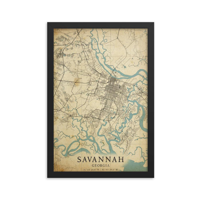 Vintage Savannah Map Framed poster - Savannah Moss Co. Boutique
