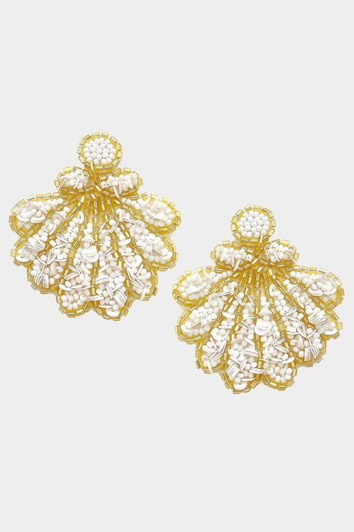 White Beaded Shell Earrings - Savannah Moss Co.