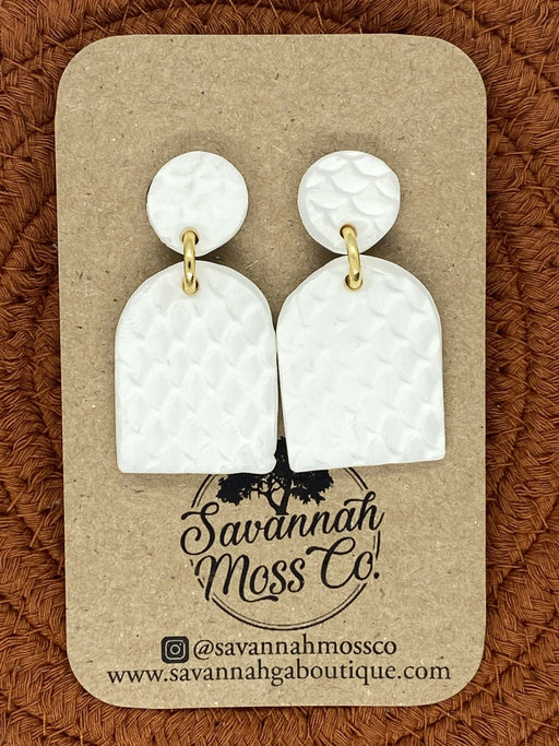 White Clay Textured Fish Scale Earrings - Savannah Moss Co. Boutique